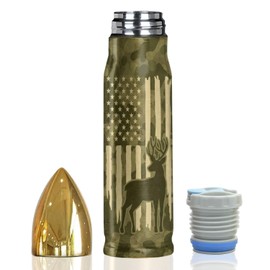 Deer American Flag Camouflage 17oz Stainless Steel Bullet Tumbler - Deer Hunting Gifts for Men - Unique Birthday Fathers day or Christmas Gifts for Hunters