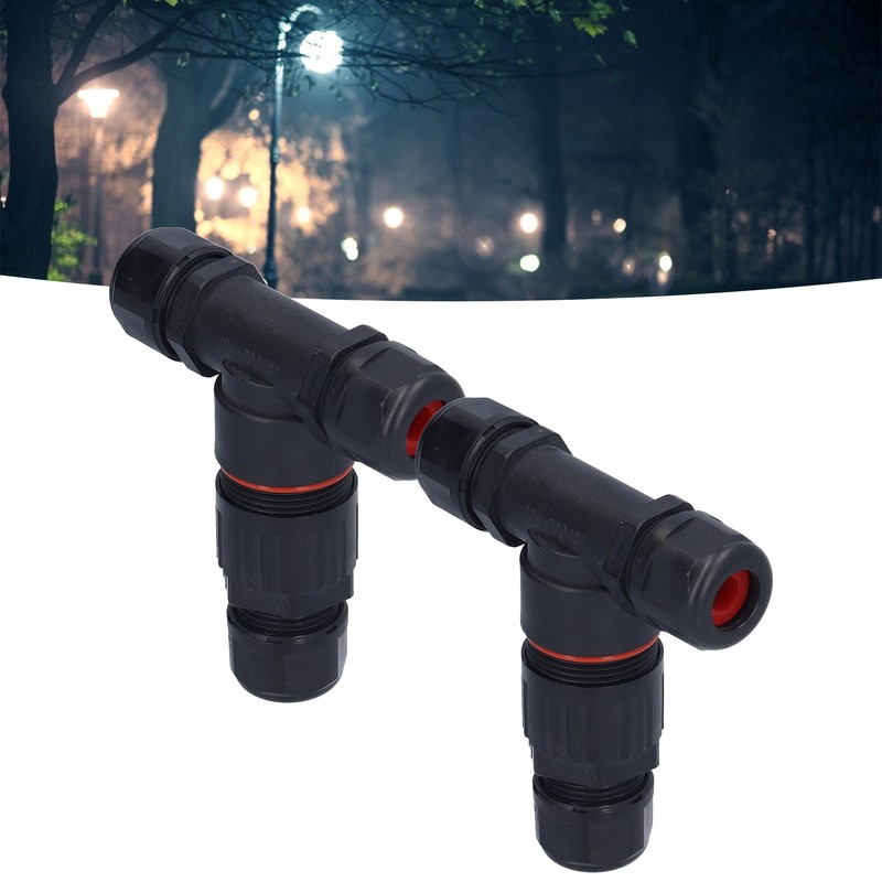 2Pcs 3 Way Junction Box Waterproof T Shape Cord Connector