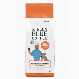 STELLA BLUE Fresh Whole Bean Coffee | Miss Peaches Blend | 100% Single Origin | Arabica MEDIUM Roast | Ethically & Sustainably Sourced from Colombia | Helps Support PAWS Chicago | 12 ounce Bag