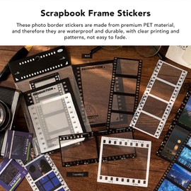 6 Packs Scrapbook Frame Set Camera Film Stickers In Style for Scrapbooking Ultra Clear PET Black and White Photo Frame Stamp Stickers Scrapbook Accessories 90 Pieces