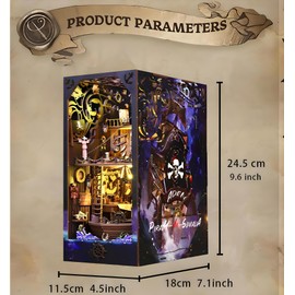 MUSEGDN DIY Book Nook Kit with LED Lights - 3D Wooden Puzzle Book Nook Kits for Adults and Teens, Booknook DIY Miniature Book Nooks Shelf Decor