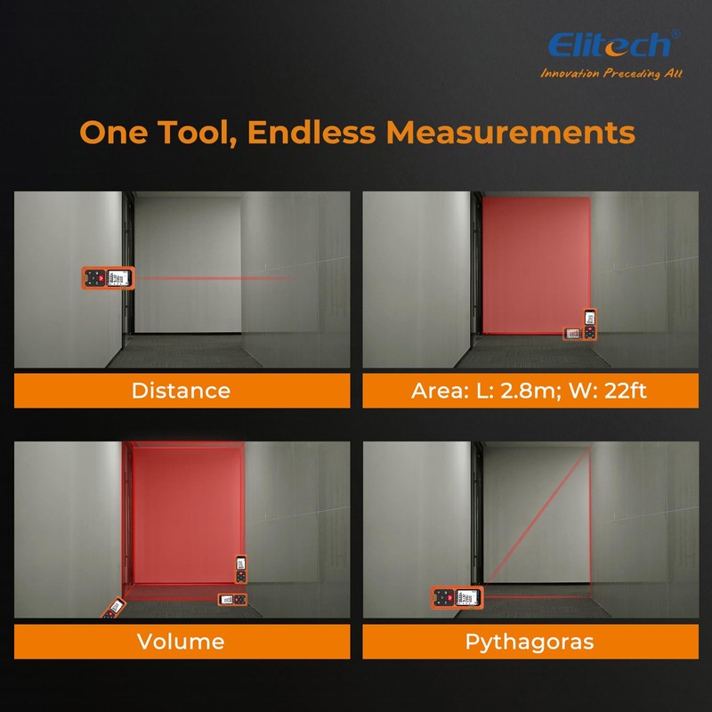 Elitech Laser Distance Meter 50M, Digital Measure Tool with Area