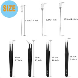 MSDADA Juego de 11 cucharas de aguja agitadora, pinzas de resina con purpurina, herramientas para hacer joyas, kit de resina de silicona con pipeta de transferencia para bricolaje de resina epoxi, suministros de arte (blanco)