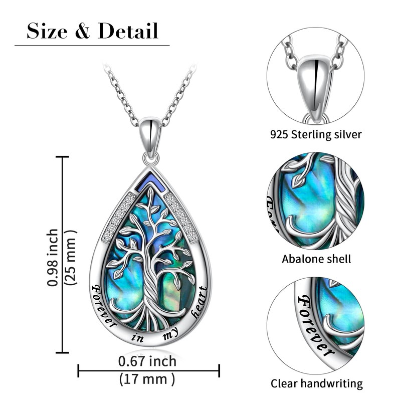 Ladytree 925 Sterling Silver Teardrop Tree of Life Necklaces for