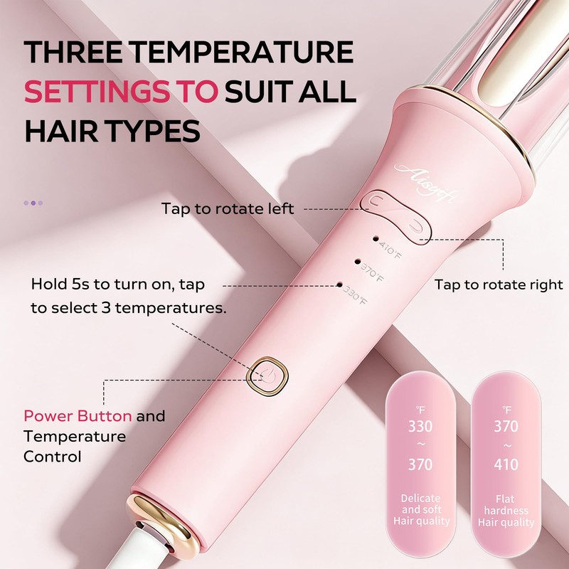Whiteleopard Automatic Hair Curling Iron,Negative Ion Rotating Hair Curler,3 Temperature
