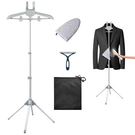 Toutoulee Foldable Garment Steamer Hanger Stand with Ironing Gloves, Adjustable Steamer Rack Included Lint Remover Storage Bag 2 Clips for Suits Shirts Coats Portable Travel Home Use
