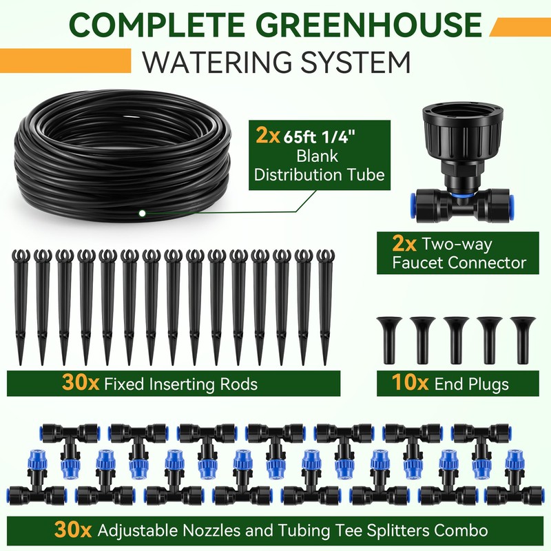 Meonum 65FT Garden Watering System, Quick Connector Drip Irrigation Kit,