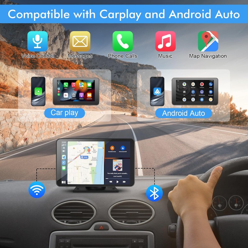Capapro 7" HD Portable Carplay Wireless Touch Screen Double Din