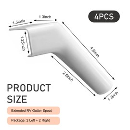 4 PCS RV Roof Rain Guttert, Rv Gutter Spout 4.6" X 1.4" Left and Righ Side, Rain Gutter Extensions to Keep Roof Dry, Dust and Rust Proof, Universal for Rvs (White)