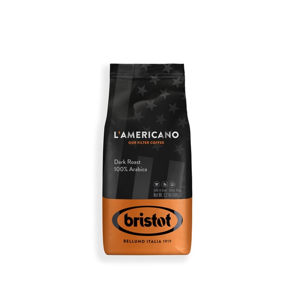 Bristot L‘americano Filter Coffee | Italian Coffee Beans | 100% Arabica | Dark Roast | 2.2lbs/1kg - 6 Bags