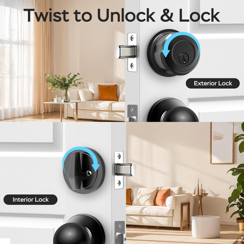 GeekTale Smart Deadbolt Lock with Passage Door Knob, Fingerprint Deadbolt