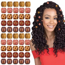 100Pcs Painted Wood Hair Beads Mixed Color Loc Jewelry Hair Decoration Large Hole Natural Dreadlock Beads for Women Girls