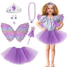 TYXHXTF 6-Piece Fairy Costume Children for Girls Butterfly Costume Butterfly Wings Kids Tutu Wand and Headband for Carnival Props