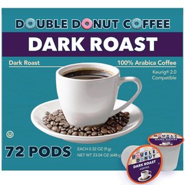 Double Donut Extra Bold Blend Dark Roast Coffee Pods, Dark Roast Coffee, Compatible with Keurig K Cups Brewers, 72 Count