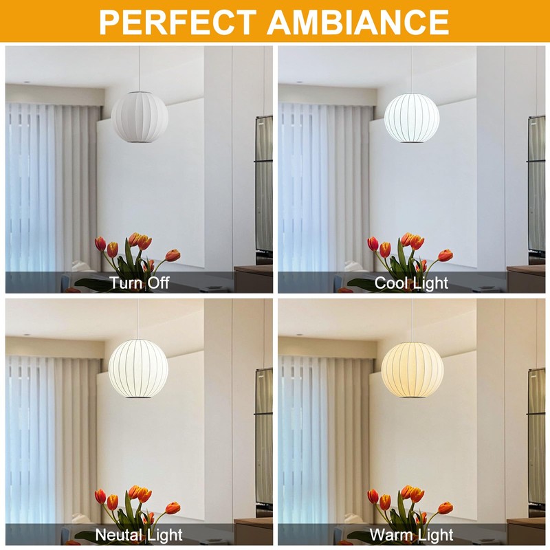 Fivemengo Globe Silk Pendant Light 11.8in Small, White Imitation Silk