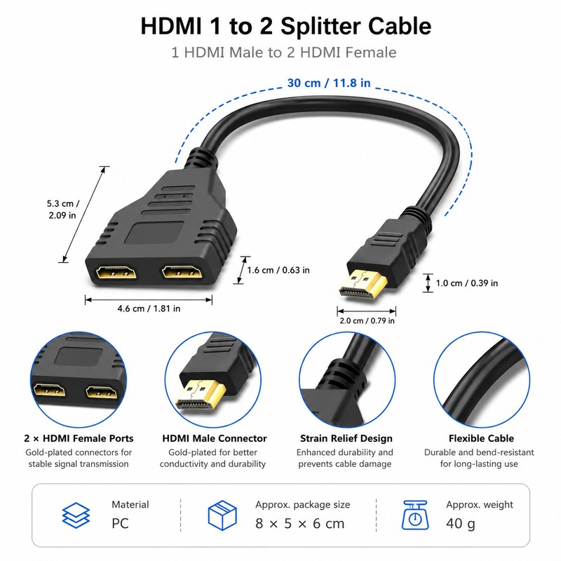 HDMI Splitter Cable for Laptop & TV Display – 1