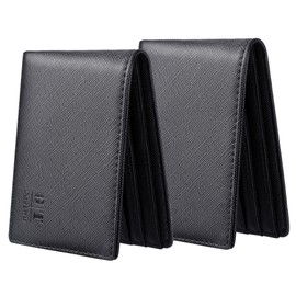 Gostwo Mens Slim Minimalist Front Pocket Wallet Genuine Leather ID Window Card Case RFID Blocking, Black Cros 2 Pack