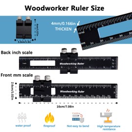 Precision Pocket Ruler Track Ruler 6 inch Woodworking Ruler Metric and Imperial Ruler Standard Metal Ruler T-Type Scribing Ruler Aluminum Engineer Scale Ruler with Slide Stops (6 inch)