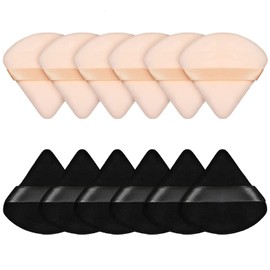 Pimoys 12 Pieces Powder Puff Face Triangle Powder Puffs for Loose Powder Setting Powder Cosmetic Foundation Makeup Blender Sponge Beauty Makeup Tool(Black, Flesh)