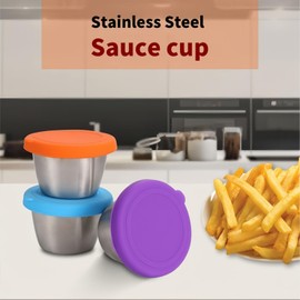 AiFunT 6pcs 2.4 Oz Stainless Steel Condiment Containers With Lids, Reusable Leak Proof Dressing Containers With Lids, Sauce Containers For Lunch Box 70ml, 40ml Set (Small)