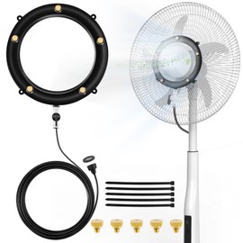 Zredurney Fan Misting Kit,Fan Misters Cooling System for Outdoor, Integrated Mister Ring with Adjustable Water Valve, Fit for BBQ Party