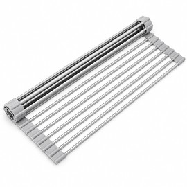 Roll-Up Stainless Steel Sink Drying Rack for Dishes – Foldable Over-Sink Drainer for Kitchen Prep & Storage