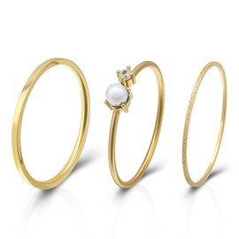 Joacii 18K Gold Plated Small Pearl Stackable Rings Frosted Glitter Thin Rings That Do Not Cloudy Sets for Women Comfort Fit Size 6 to 8, Stainless Steel, No Gemstone
