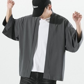 FJLTDCP Men's Summer Clothes, Cardigan, Business, Casual, Plain, Japanese Style, Haori, Outer Shirt, Japanese Cardigan, Men's, 3/4 Sleeves, Lightweight, Glossy, Breathable, Stylish, Large Size, Spring, Summer, Fall