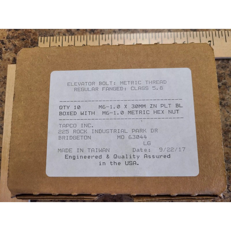 Tapco (10PK) Fanged Elevator Bolts Zinc-Plated Grade 2 Steel, M6