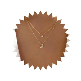 Cybche Boho Layered Rhinestone Star Moon Necklace Vintage Star Moon Pendant Necklace Gold Crystal Star Choker Necklace Paved Cz Star Necklace Chain Jewelry for Women
