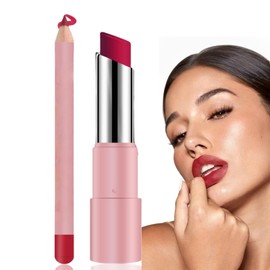 2-in-1 Lipstick Lip Liner Set,Long Lasting Waterproof Matte Lipstick & Lip Liner Kit,High Pigm/ented Red Lipstick,Non-Stick Cup Lip Gloss Set,Lip Liner and Lipstick Set for Daily & Holiday,03#
