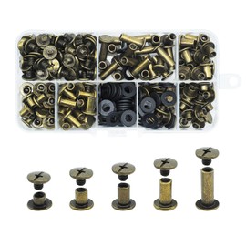JINTANG 100 Set Chicago Book Screws, 4/6/8/10/15 mm, Binding Screws Kit, 5 Sizes, Chicago Screws, Nails, Rivets, Chicago Button for DIY Leather Decoration, Bookbinding, Bookbinding, Belt, Bronze