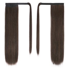 BARSDAR Brown Straight Ponytail Extensions - 18 Inch Long Straight Wrap Around Ponytails for Women, Clip in Ponytail Hair Extensions Synthetic Pony Tails Hairpieces - Medium Brown Mixed