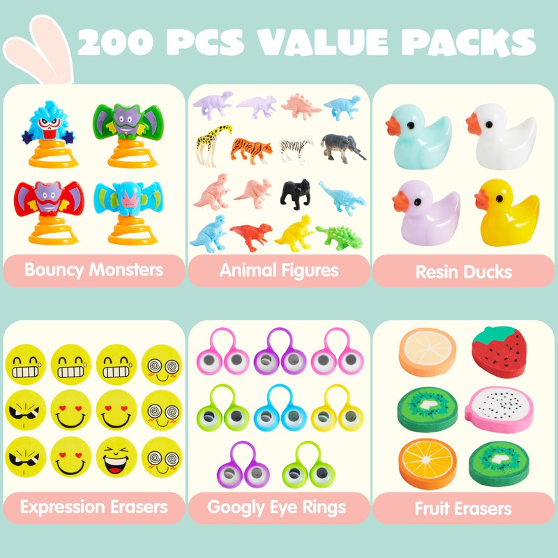 JOYIN 200 PCS Easter Prefilled Eggs with Assorted Toys for