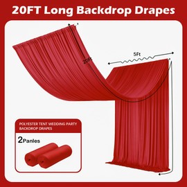 10ftx20ft Red Backdrop Ceiling Drapes,2Panels 20ft Height Wrinkle Free Tent Draping Curtains, Fabric Drapery Ceiling Drapes for Wedding Ceremony Birthday Theme Parties with Rod Pocket