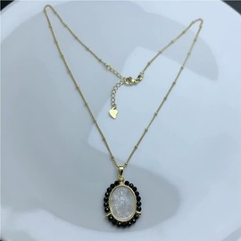 TAMHOPE Medal Mother of Pearl Necklace Virgin Mary Salvation Black Spinel Necklace, Faith Miraculous Locket Necklace for Women, One size, Agate