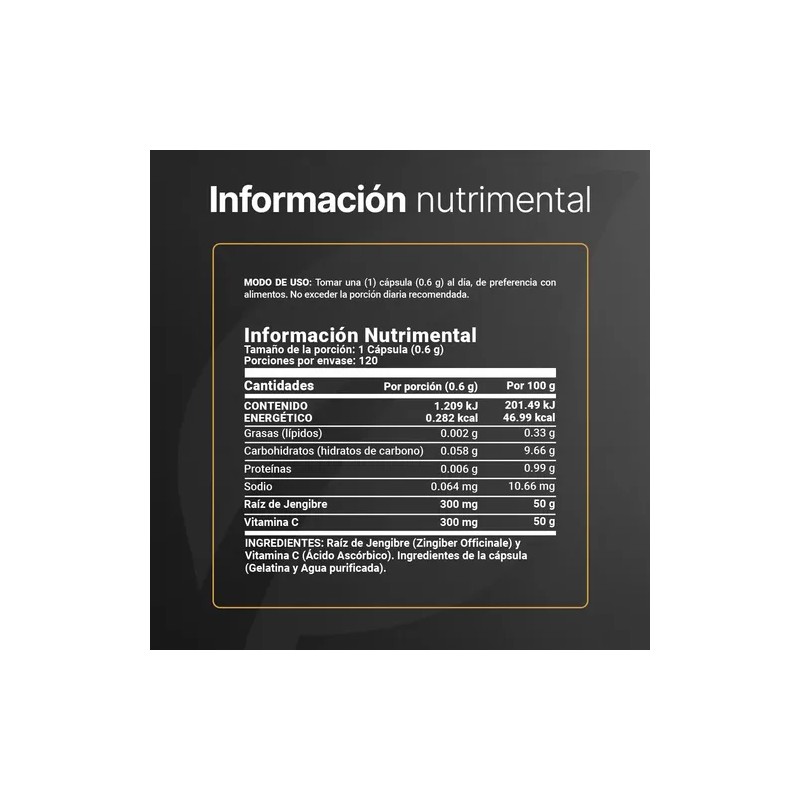 Vitamina Jengibre 120 Cápsulas 600 Apoya Energía Defensas Naturales Bienestar