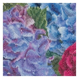 Thea Gouverneur - Kreuzstich-Set - Hortensie & Rose - Leinen - 32 Count - Für Erwachsene - 442