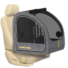 PAWZIDEA Collapsible Dog Travel Crate, Portable Dog Crate for Car, Soft-Sided Kennel for Medium and Large Dogs, Pop-Up Metal Frame, Seatbelt & Headrest Strap, 4-Door Pet Cage for Travel & Outdoor Use