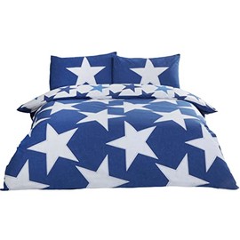 Rapport Stars Reversible Duvet Cover Bed Set, Polycotton Navy,2 pieces, Single,Blue