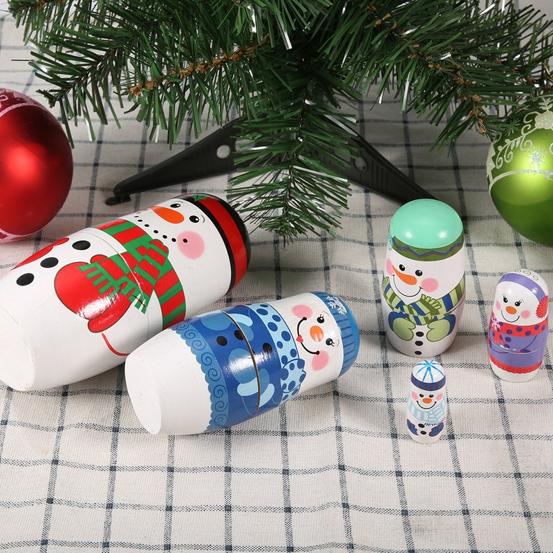 5pcs Christmas Handpainted Cute Wooden Matryoshka Dolls Russian Nesting Dolls