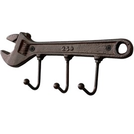 KiaoTime Wrench Shape Vintage Rustic Cast Iron Metal Key Holder Decorative Key Hanger Wall Mounted Key Hook