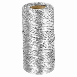 HARFINGTON 1.5mm Metallic String, 16 Ply Decorative Metallic Bakers Twine Thread Cord Rope for Gift Wrapping DIY Crafts Making Ornament Decor, Silver Tone, 55Yards