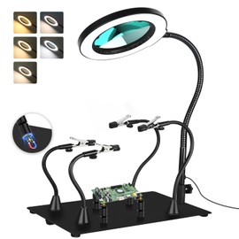 Drdefi Magnetic Helping Hands Soldering Station 10X Magnifying Lamp Large Base Third Hand Jewelry Tool Hands Free Magnifier Weighted Base with 4 Magnetic Pillar Crafts Making Electronic Hobby