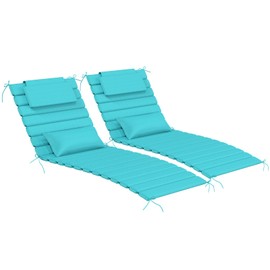 AOFEITE 2 Sets of Outdoor Water-Resistant Olefin Chaise Lounge Cushions with Headrest and Pillow, Weather and Fade Resistant Foldable Quilted Lounge Chair Pads with Straps, Turquoise, 73" L x 22" W