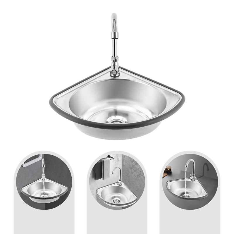Wall Mount Bathroom Corner Sink,Kitchen Washbasin Single Sink with Faucet