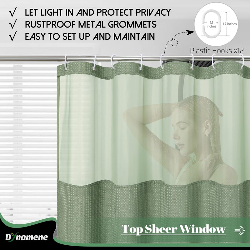 Dynamene Extra Long Shower Curtain, 84 Inch Long Waffle Fabric