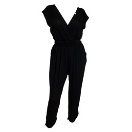 eVogues Plus Size Deep V-Neck Jumpsuit, S-black, 2X