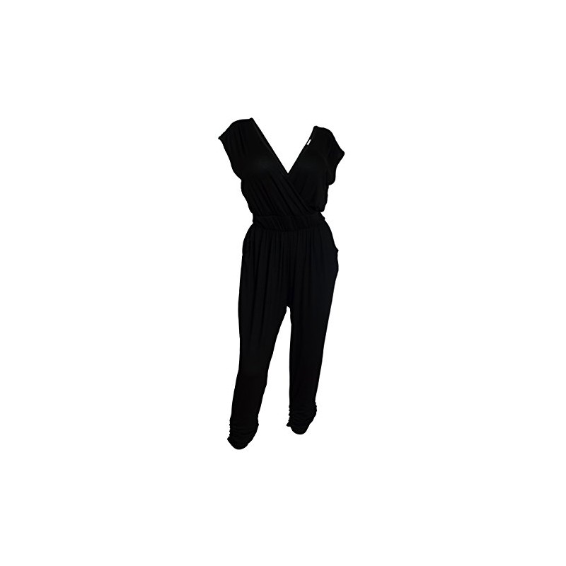 eVogues Plus Size Deep V-Neck Jumpsuit, S-black, 2X