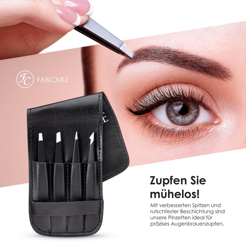Eyebrow Tweezers Set with Case (4-Piece), Improved Tip, Tweezers, Eyebrow
